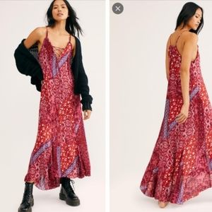 Free people Women's Red Work Of Art Printed Maxi Slip By Intimately